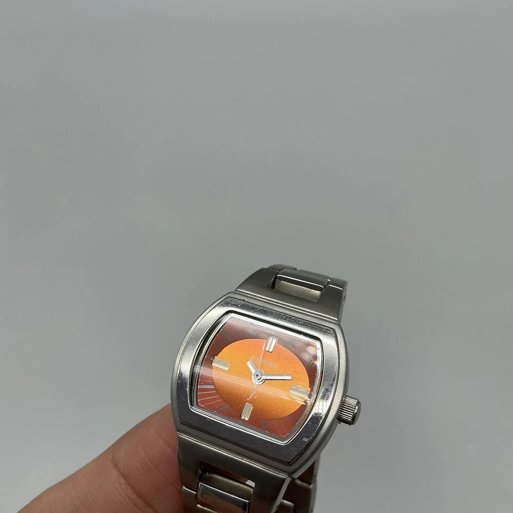 Fossil ES-9795 Womens Watch 23mm Orange Dial Stainless New Battery 6.25